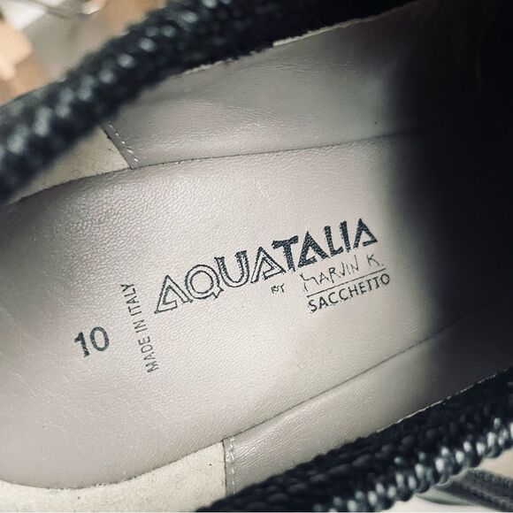 Aquatalia by Marvin K Sacchetto Black Woven Leather Pandora Wedge Pump Sz 10 - Picture 12 of 12